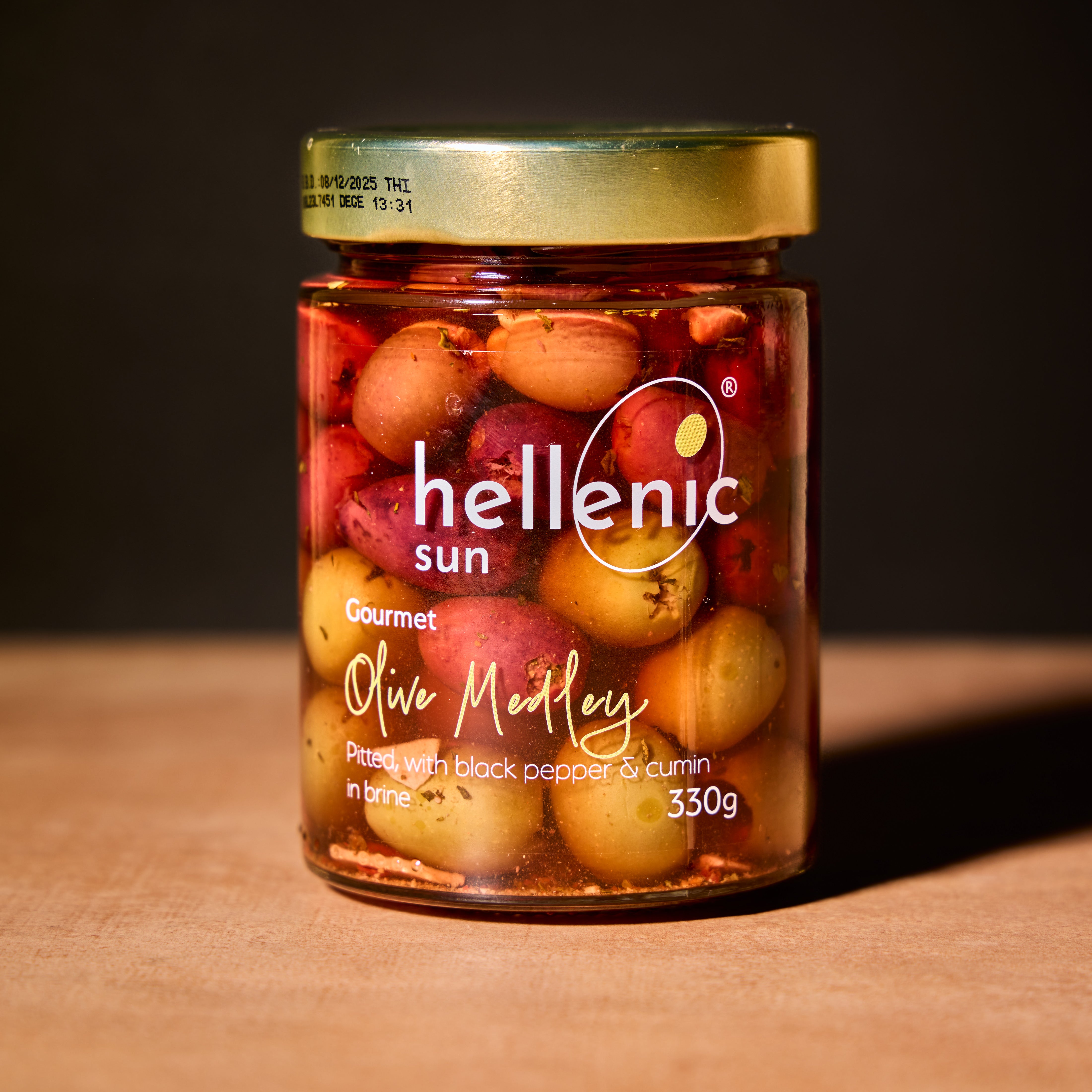 Hellenic Sun olives with black pepper and cumin, 330g jar